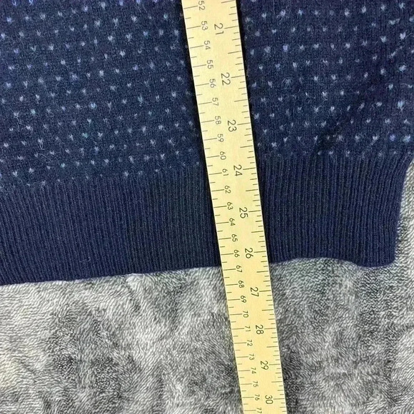 Vtg Scott & Charters 100% Lambswool 1/4 Zip Sweater Men's L Polka Dot Navy Blue - Picture 6 of 11